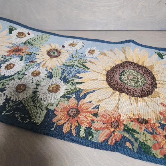Tapestry Table Runner Sunflowers Daisies Blue Floral Accent Home Decor - Picture 4 of 8